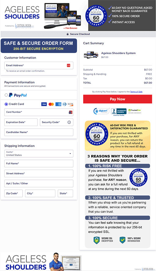 Ageless Shoulders Order Form